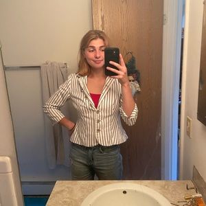 Black and white striped cropped blazer